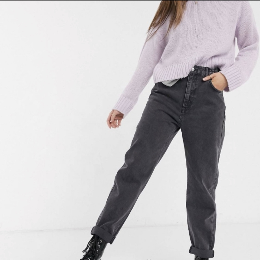 Pull & Bear high waisted elastic mom jeans grey/gray size 8